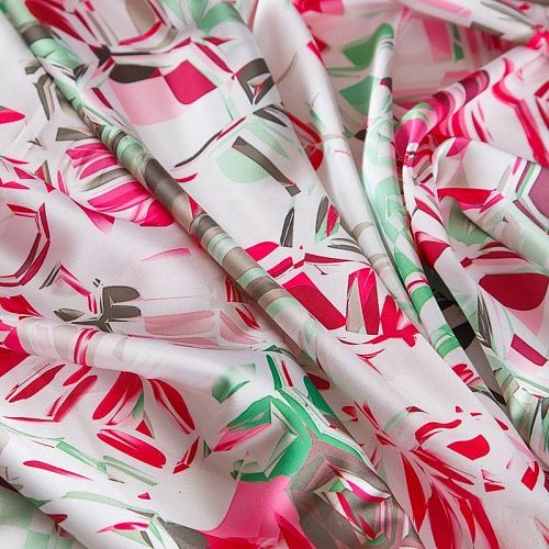 Шелк синтетический стрейч 065-17630 белый принтованный