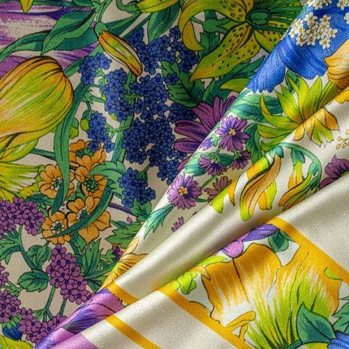 Шелк натуральный К2-0027 молочный принтованный