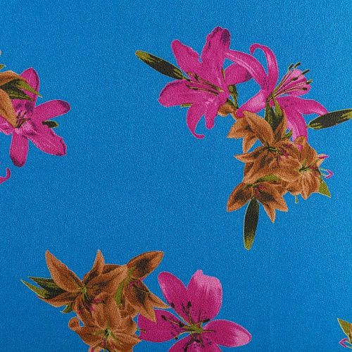 Креп 026-04594 лазурный синий принтованный