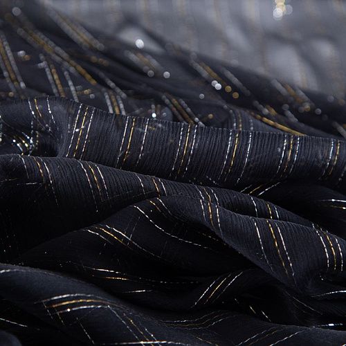 Шифон шелковый с люрексом 068-20346 черный
