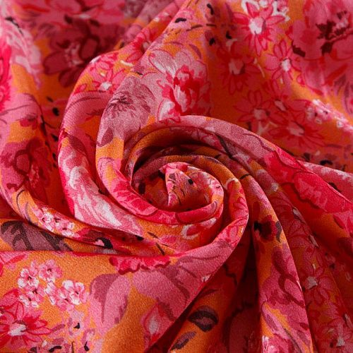 Креп плательный 026-12251 ярко-роозовый принтованный