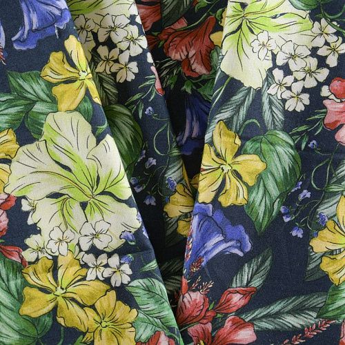 Хлопок стрейч 063-12073 темно-синий принтованный