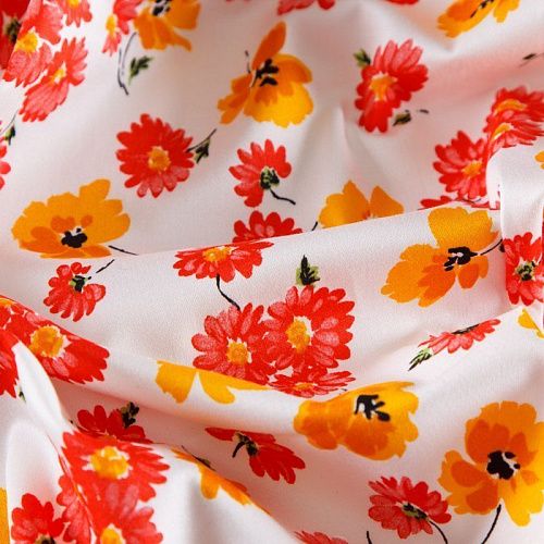 Коттон стрейч 063-12117 белый принтованный