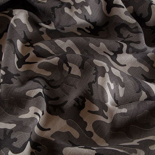 Лен натуральный 035-14432 серо-бежевый принтованный