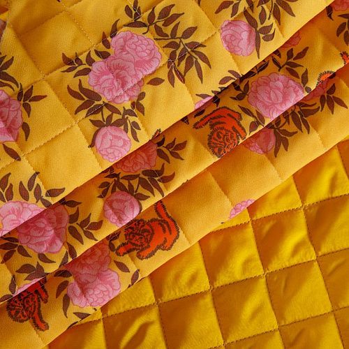 Ткань курточная 2-х сторонняя 033-14803 шафрановый принтованный