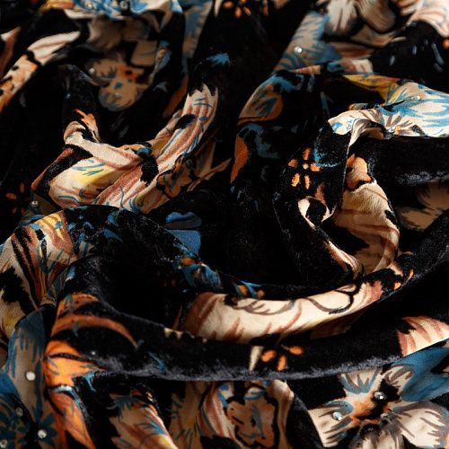 Бархат 002-04351 черный принтованный