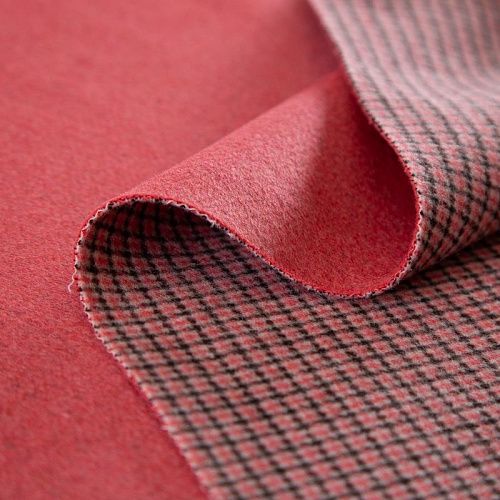 Ткань пальтовая двухсторонняя 040-16738 розовый/клетка