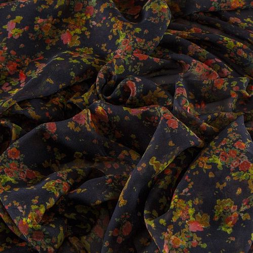 Шифон шелковый 068-12256 черный принтованный