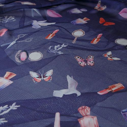 Шифон шелковый 068-12508 фиолетово-синий принтованный