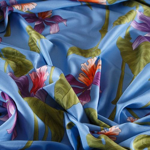 Шелк-батист 064-12377 пыльно-голубой принтованный