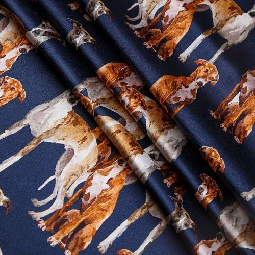 Шелк натуральный 064-14725 темно-синий принтованный