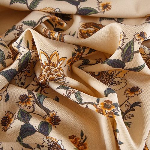 Шерсть плательная 066-12339 ванильный принтованный