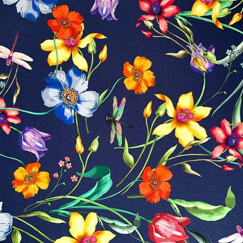 Шелк натуральный К32-155 темно-синий принтованный