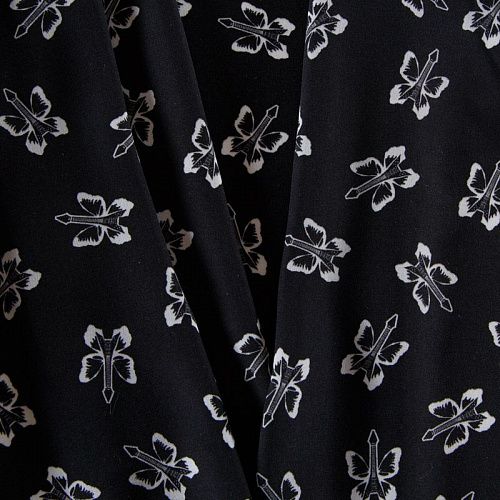 Крепдешин шелковый 028-12507 черный принтованный