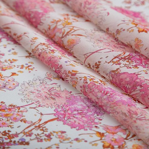 Креп-шифон шелковый 027-20216 молочный принтованный