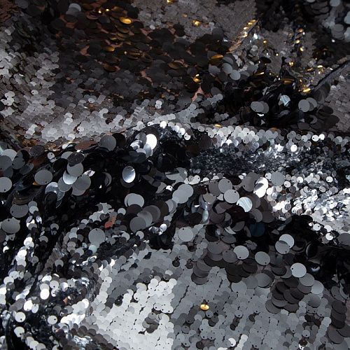 Пайетки конфетти на сетке 050-19858 черный/серебро