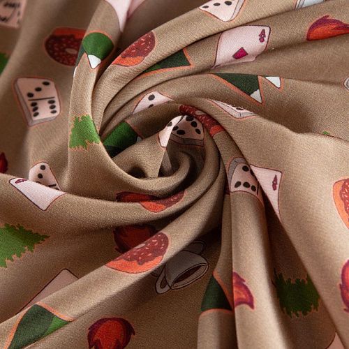 Креп вискозный 026-12177 серо-бежевый принтованный