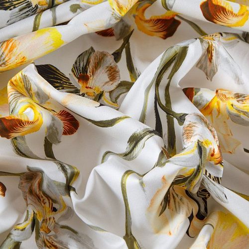 Коттон стрейч 063-12271 белый принтованный