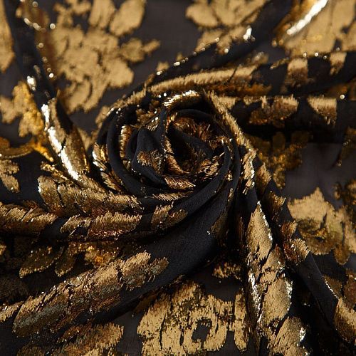 Шифон шелковый с люрексом Yves Saint Laurent 068-19076 черный/золото