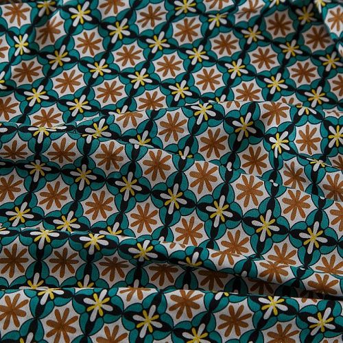 Штапель 069-17532 бирюзово-зеленый принтованный