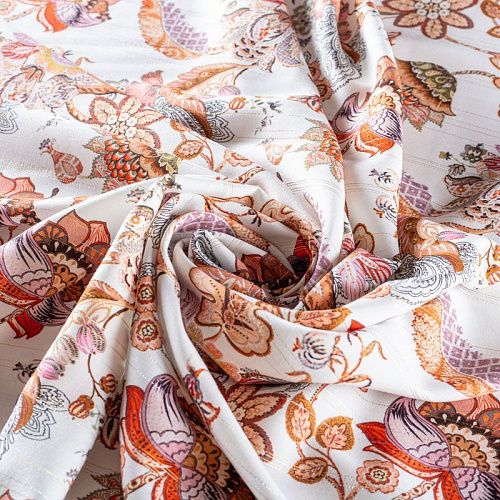 Вискоза с люрексом 009-1005 молочный принтованный