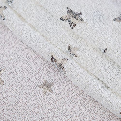 Пайетки на сетке 055-16577 белый/серебро