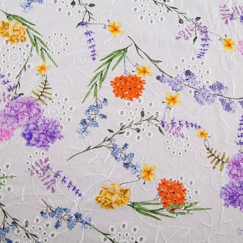 Хлопок с вышивкой 067-20129 белый принтованный