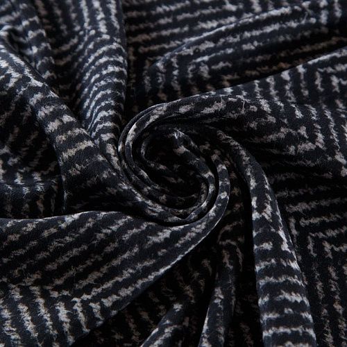 Крепдешин шелковый 028-12464 черный принтованный