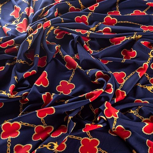 Креп-шифон 027-01570 темно-синий принтованный