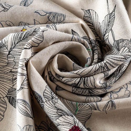 Лен натуральный К36-094 экрю принтованный