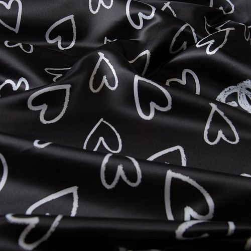 Атлас-тафта 001-11734 черный принтованный