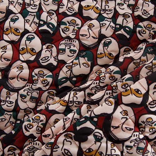 Ткань курточная 2-х сторонняя 033-14636 вишнево-красный принтованный