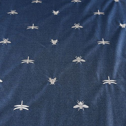 Ткань костюмная с вышивкой 025-12277 синий деним