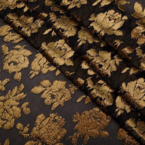 Шифон шелковый с люрексом Yves Saint Laurent 068-19076 черный/золото