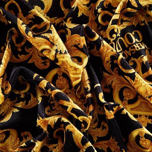 Бархат стрейч 002-12474 черный принтованный