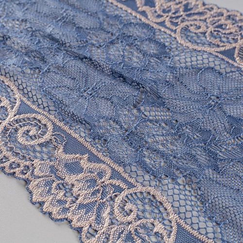 Кружево эластичное 200 мм Ф01-0204 бежево-синий