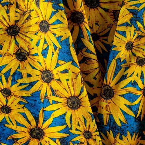 Лен натуральный К33-238 васильковый принтованный