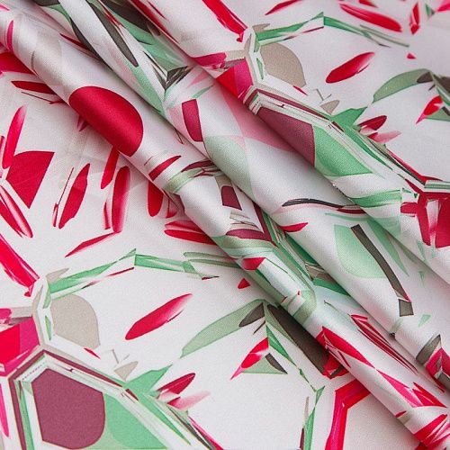 Шелк синтетический стрейч 065-17630 белый принтованный