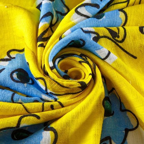 Лен натуральный 035-12588 желтый принтованный