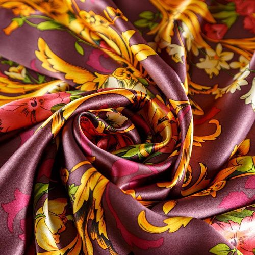Шелк натуральный К30-246 марсала принтованный