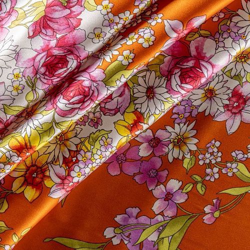 Шелк натуральный К27-480 оранжевый принтованный