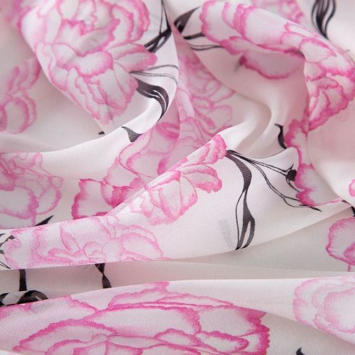 Креп-шифон шелковый 027-20200 молочный принтованный