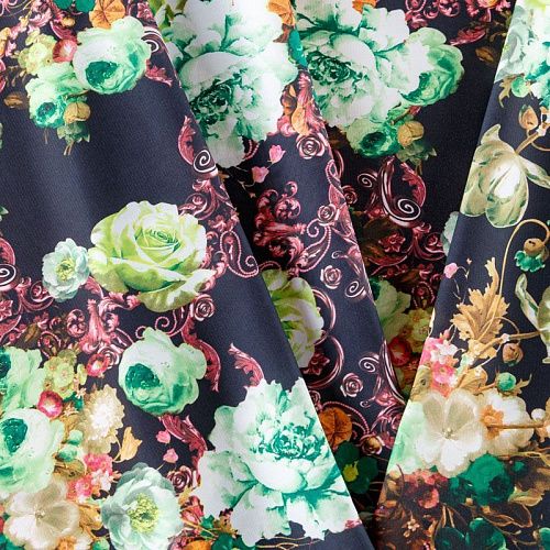 Креп-шифон К07-131 черный принтованный